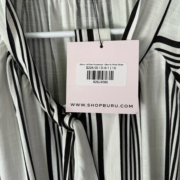 NWT Buru x Val Bow Housecoat Dress in Black & White Stripe Size 1X - Picture 5 of 6